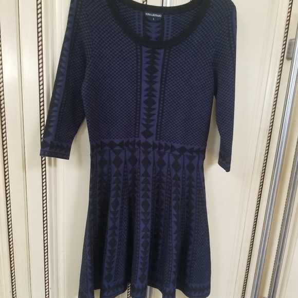 Nina Leonard navy tribal 3/4 sleeve sweater dress womens size Large (97) - Picture 6 of 9